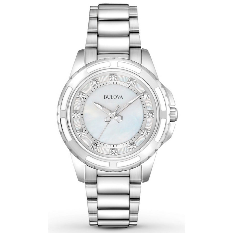 Bulova Diamond-Accented Quartz Mother of Pearl Dial Ladies Watch 96P144
