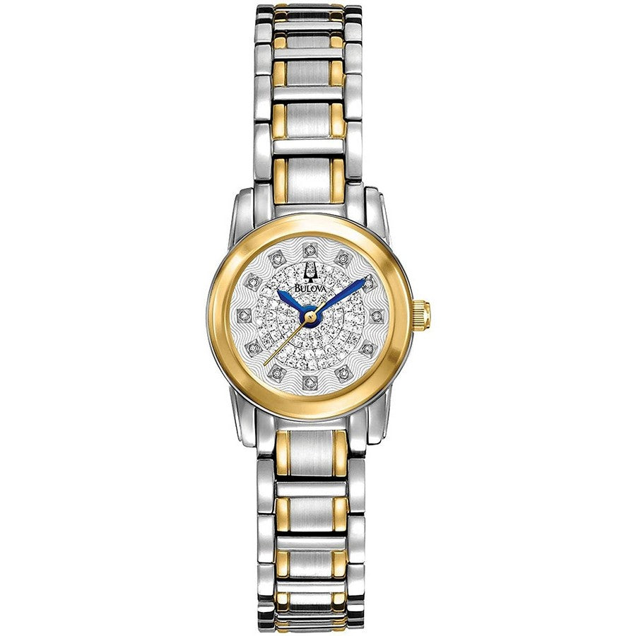 Bulova Highbridge Silver Diamond Pave Dial Two-tone Ladies Watch